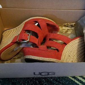 UGG Hedy Red Suede Wedge Sandles